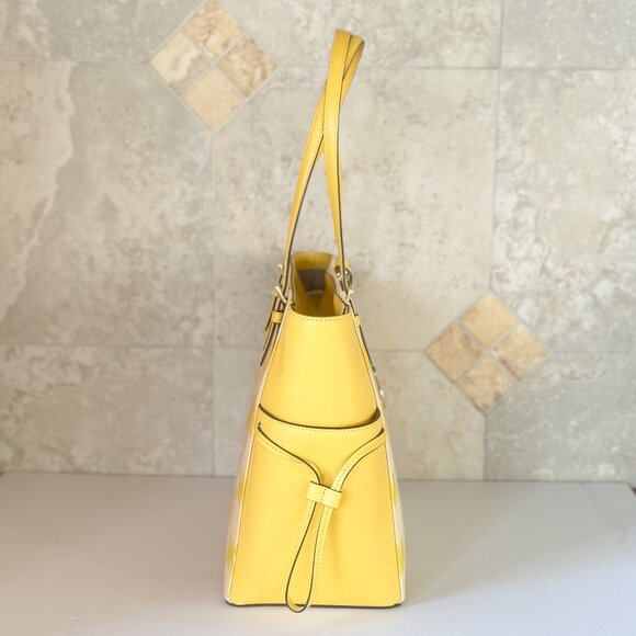 Michael Kors Gilly LG Drawstring Shoulder Tote Bag MK Graphic Logo Golden Yellow - Picture 7 of 15